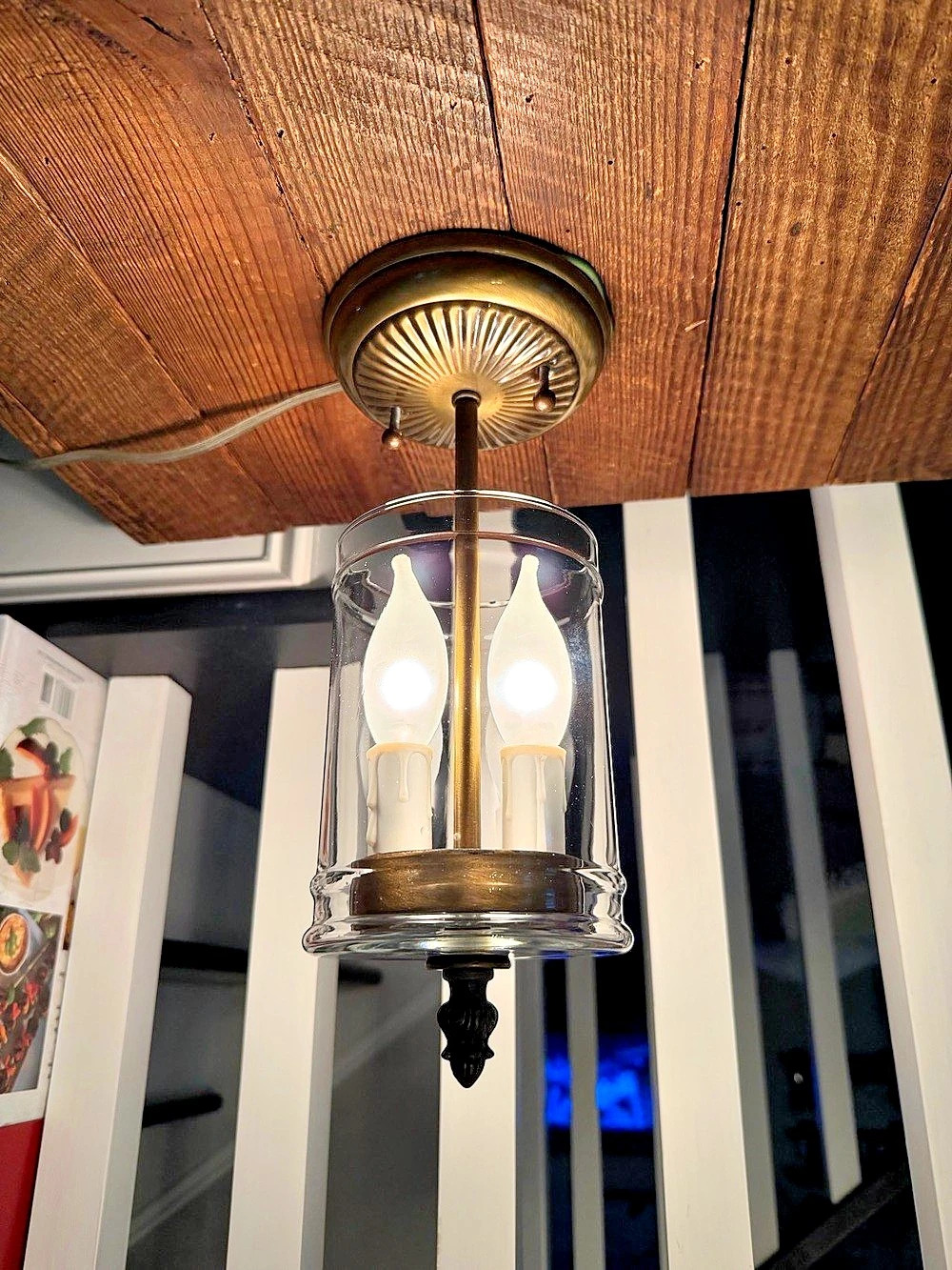 Vintage Brass and Glass Ceiling Light